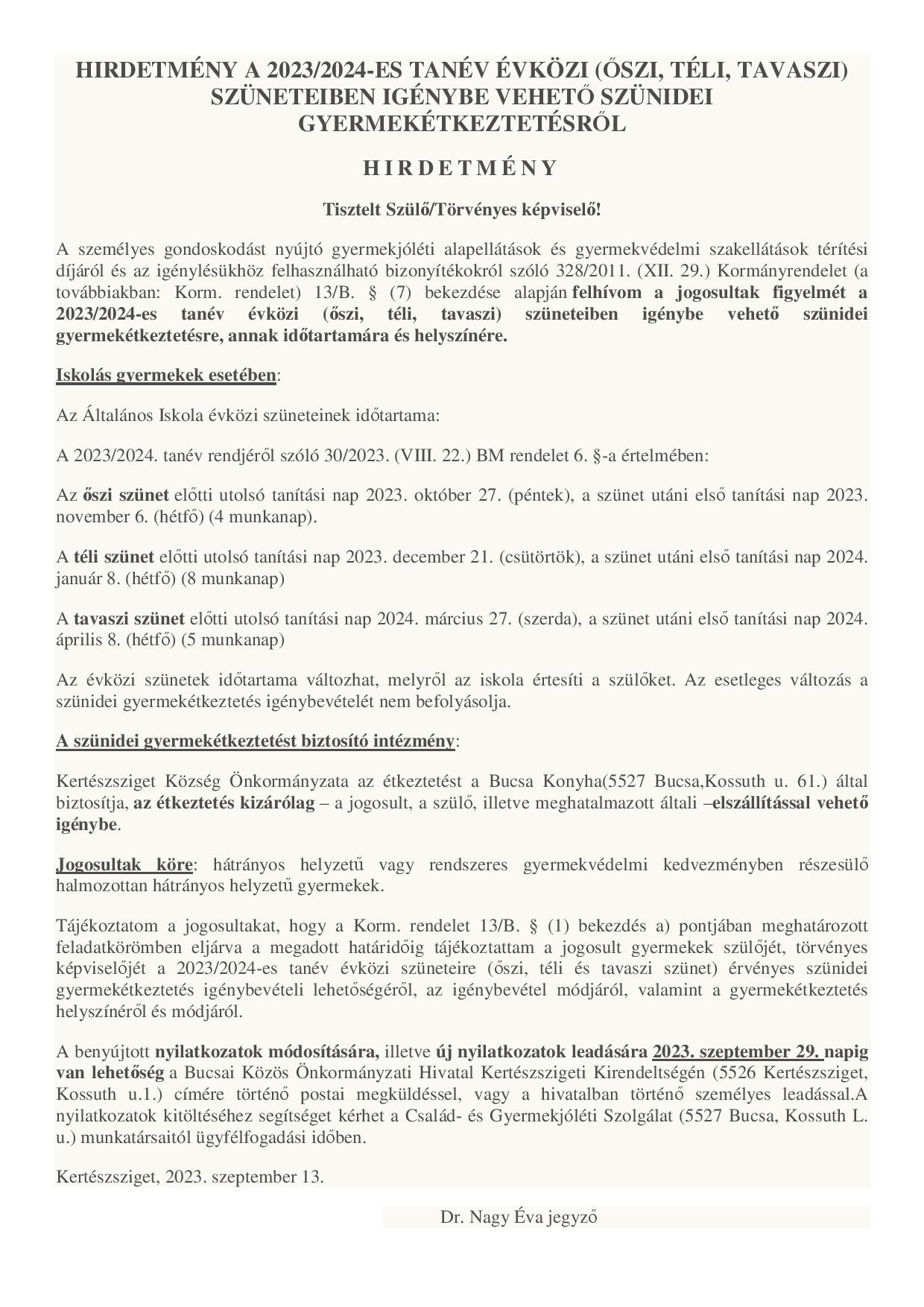 HIRDETMÉNY A 2023 24. tanév szünidei gyermekétkeztetéséről page 0012