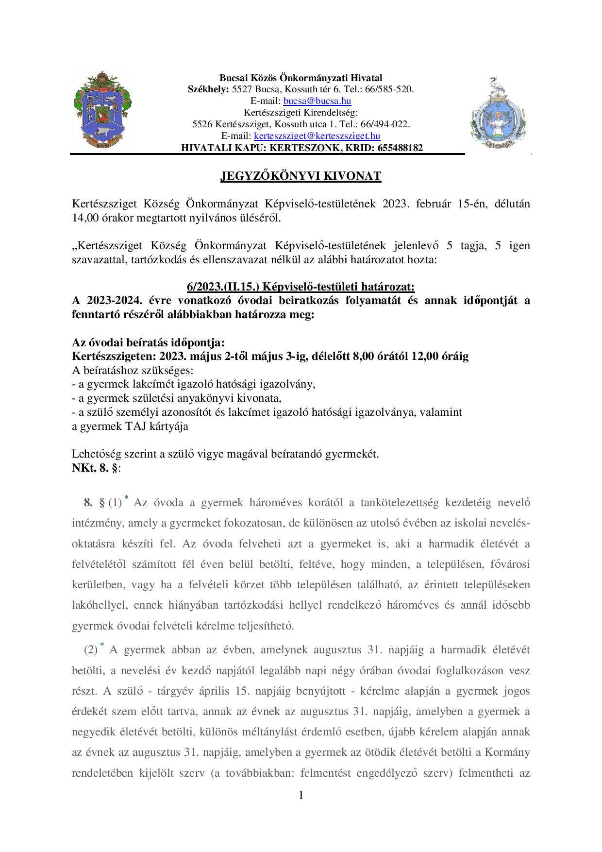 KT kivonat óvodai beíratkozás folyamatáról page 001