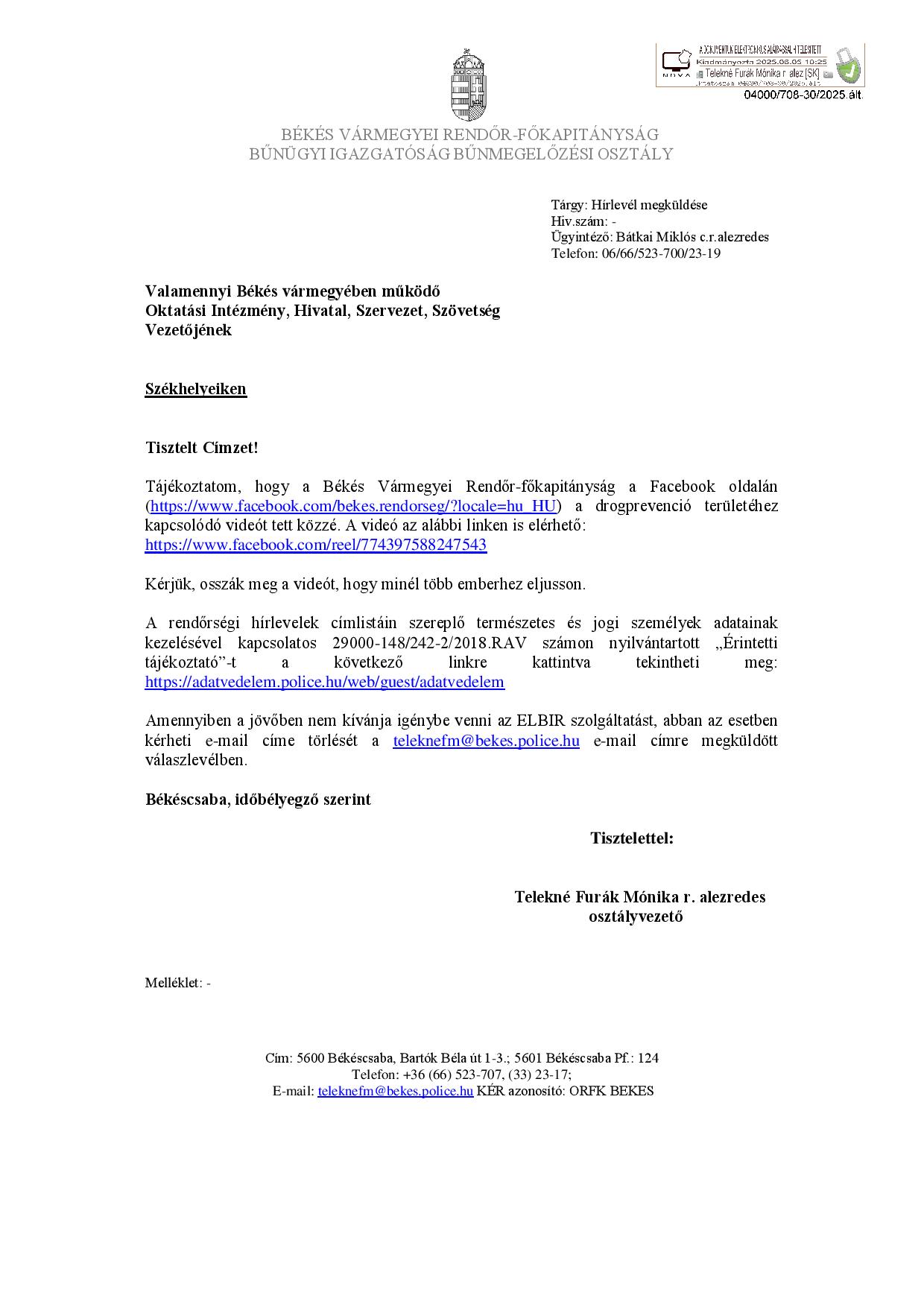 Hirlevél megküldése drogprevenciós videó page 001
